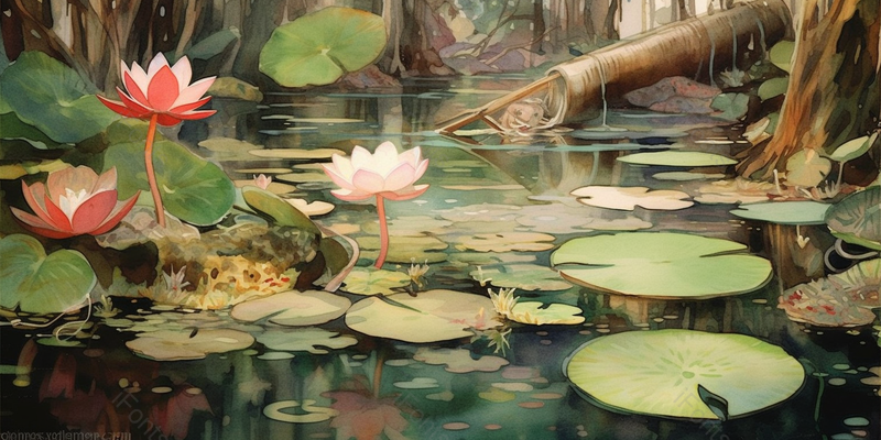沼泽夏天夏至绿色池塘荷花荷叶白天自然植物插画,插画/手绘图,插画/手绘图库,插画/手绘图下载,插画/手绘